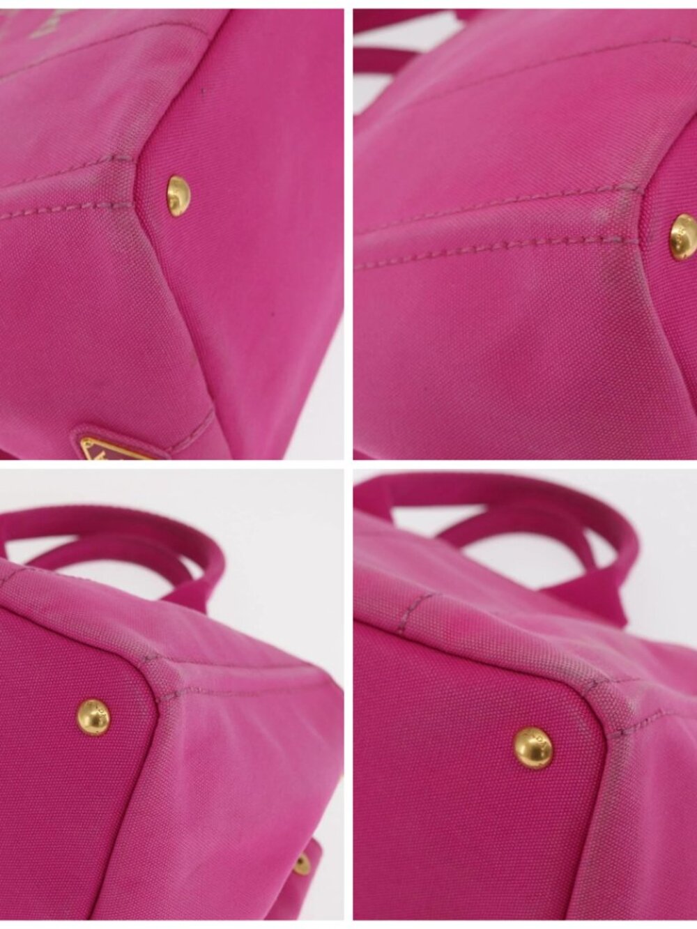 PRADA Canapa MM Hand Bag Canvas Pink Gold Auth 169038 - Picture 14 of 16